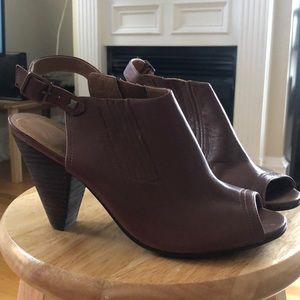 Tesori brown high heel peep toe bootie